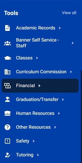 Step 2. On the left side of the screen in the blue navigation list, scroll down to the section named To​ols. Under the Tools header, click on Financial.