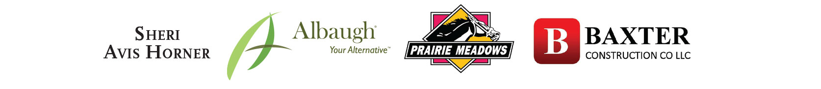 Top sponsor logos: Sheri Avis Horner | Albaugh | Prairie Meadows | Baxter Construction Co. LLC