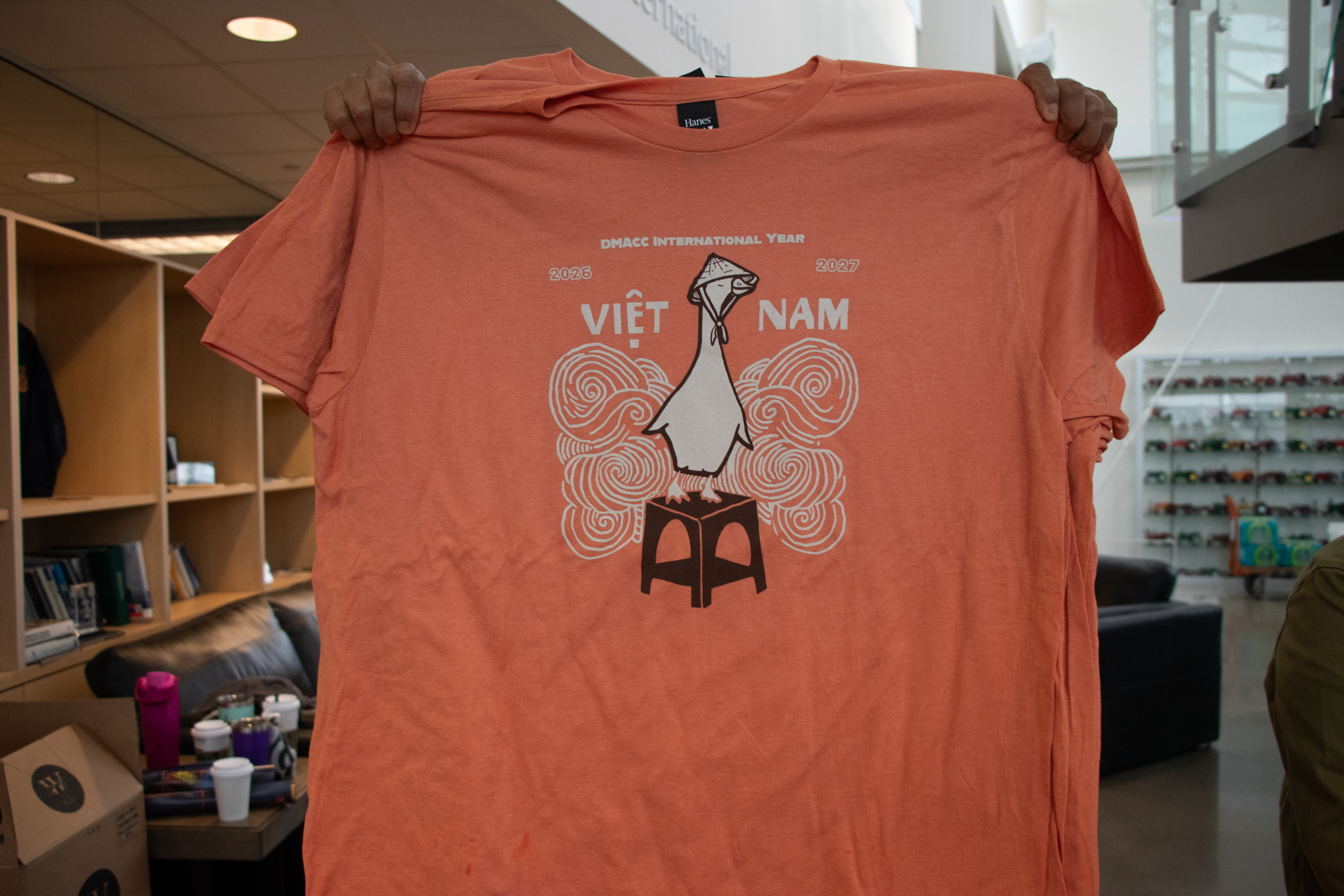 Orange Vietnam themed t-shirt.