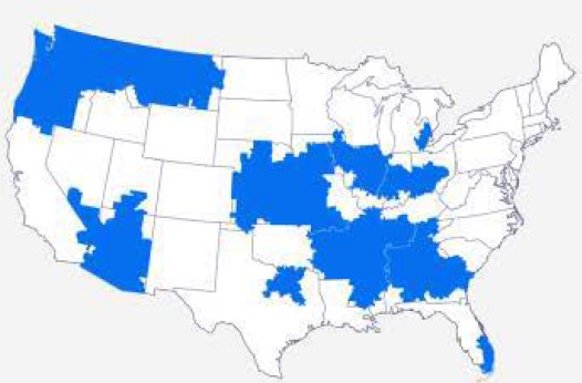 US map showing elegibility for the Ford Auto Tech Scholarship