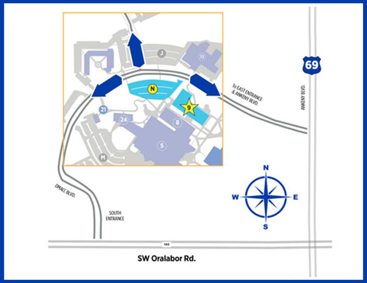 Map of where the DMACC Dental Clinic is located