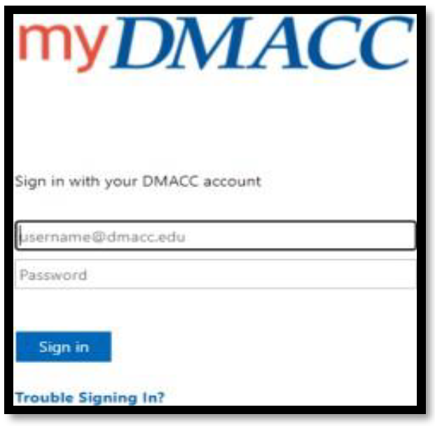 The myDMACC login screen