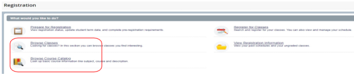 Figure 10: Use the Browse Classes link to search for classes you find interesting.